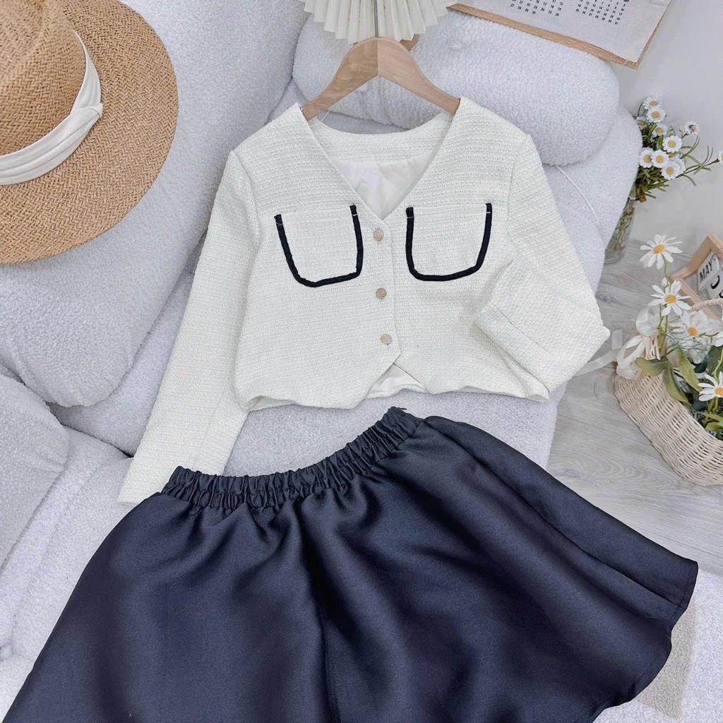 Set bộ nữ, Áo ren viền túi kèm chân váy chất áo dạ dày dặn Trendy Clothing