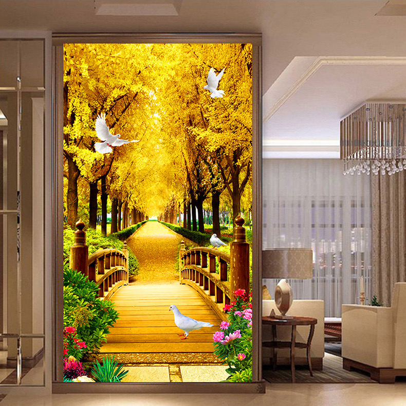 [Thêu kín] Tranh thêu chữ thập Cung đường vàng E105, kích thước 50 x 80 cm
