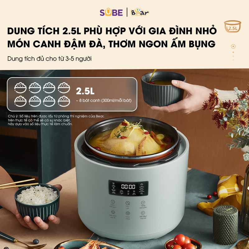 Nồi Áp Suất Điện Bear Đa Năng Thông Minh Tích Hợp Nhiều Chế Độ Nấu Hẹn Giờ Đến 24 Giờ An Toàn Cho Sức Khỏe SB-AS25L- Hàng chính hãng