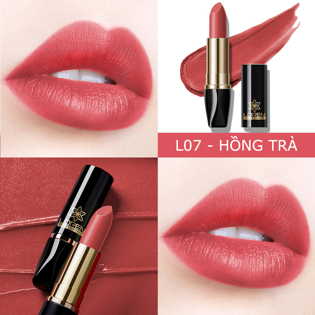 Son Môi Thỏi Lì Cao Cấp Loren Lipstick Trôi Lâu Mềm Mịn Môi Có 10 Màu Lựa Chọn - L07 - Lovely Hồng Trà