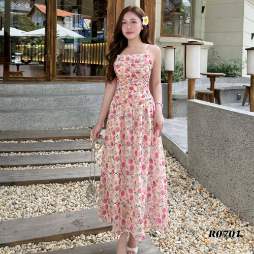 Đầm Maxi Ruzimay hai dây xếp ly ngực Dáng Dài R0700