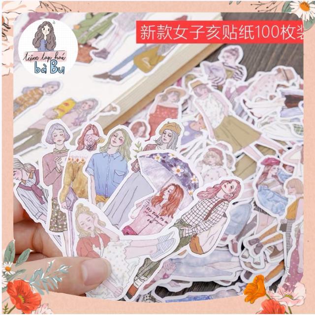 Set 100 stickers cô gái thanh xuân loại lớn