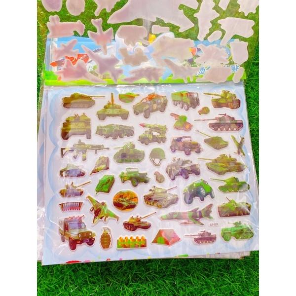 Dán Sticker Siêu Nhân, Robot, Xe Tăng, Máy Bay, Súng, Gấu Kèm Mặt Sau Tô Màu Hình Nổi Bật