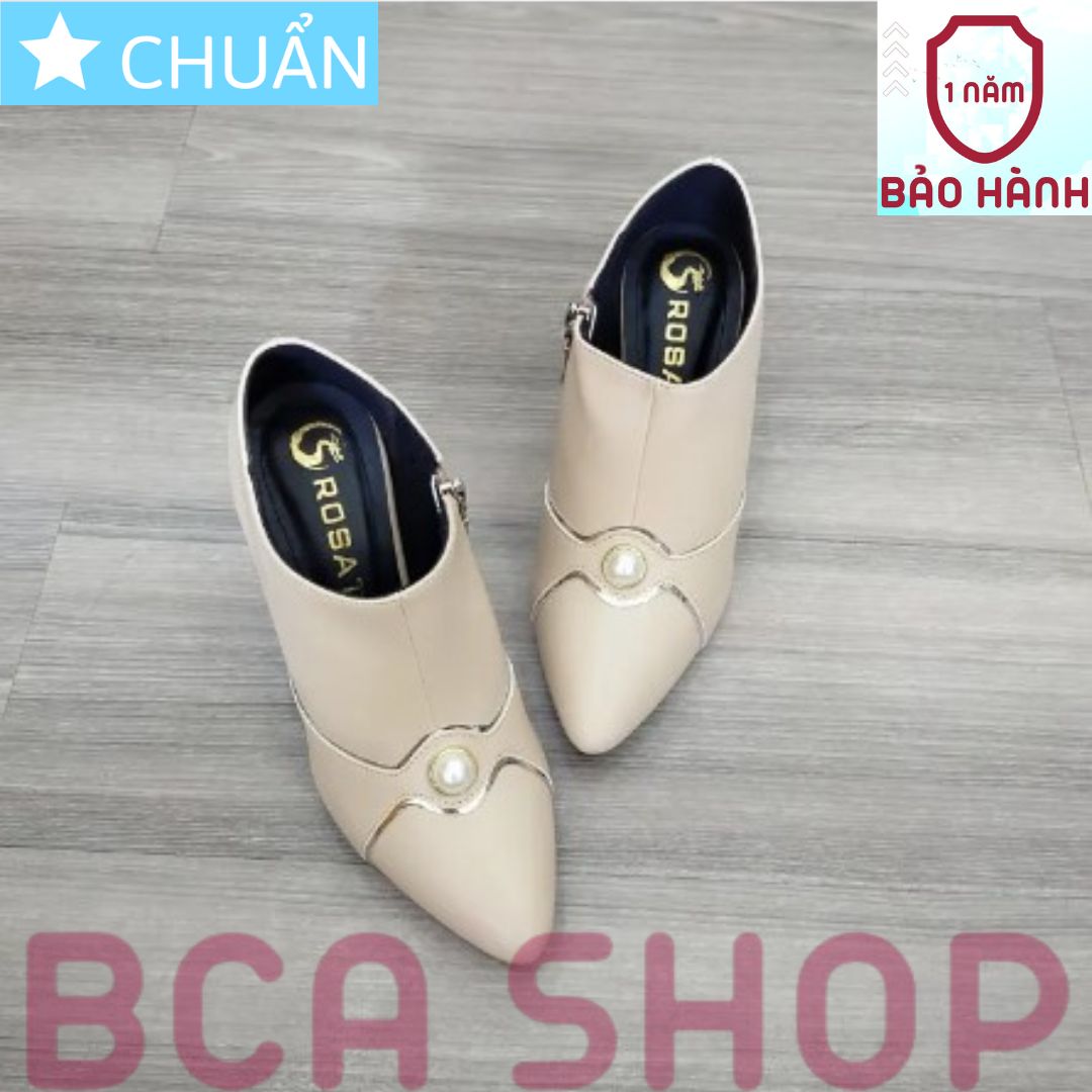 Giày bốt nữ cổ ngắn 7p RO297 ROSATA tại BCASHOP đính ngọc độc lạ và viền chéo kiểu chữ X đẳng cấp - màu kem