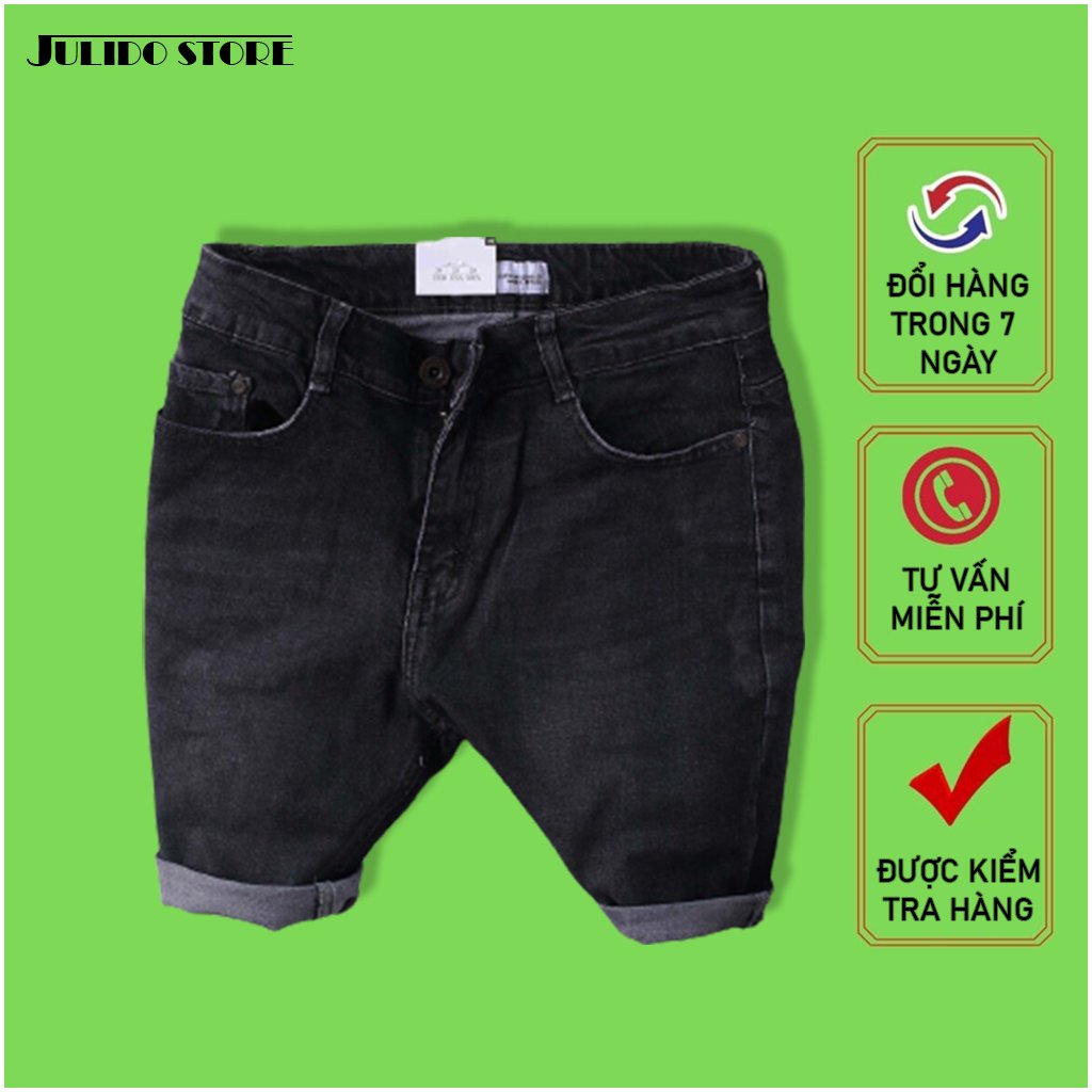 Quần short jean nam B124 co dãn kiểu dán trẻ trung đơn giản thêu họa tiết Julido thời trang hàn quốc