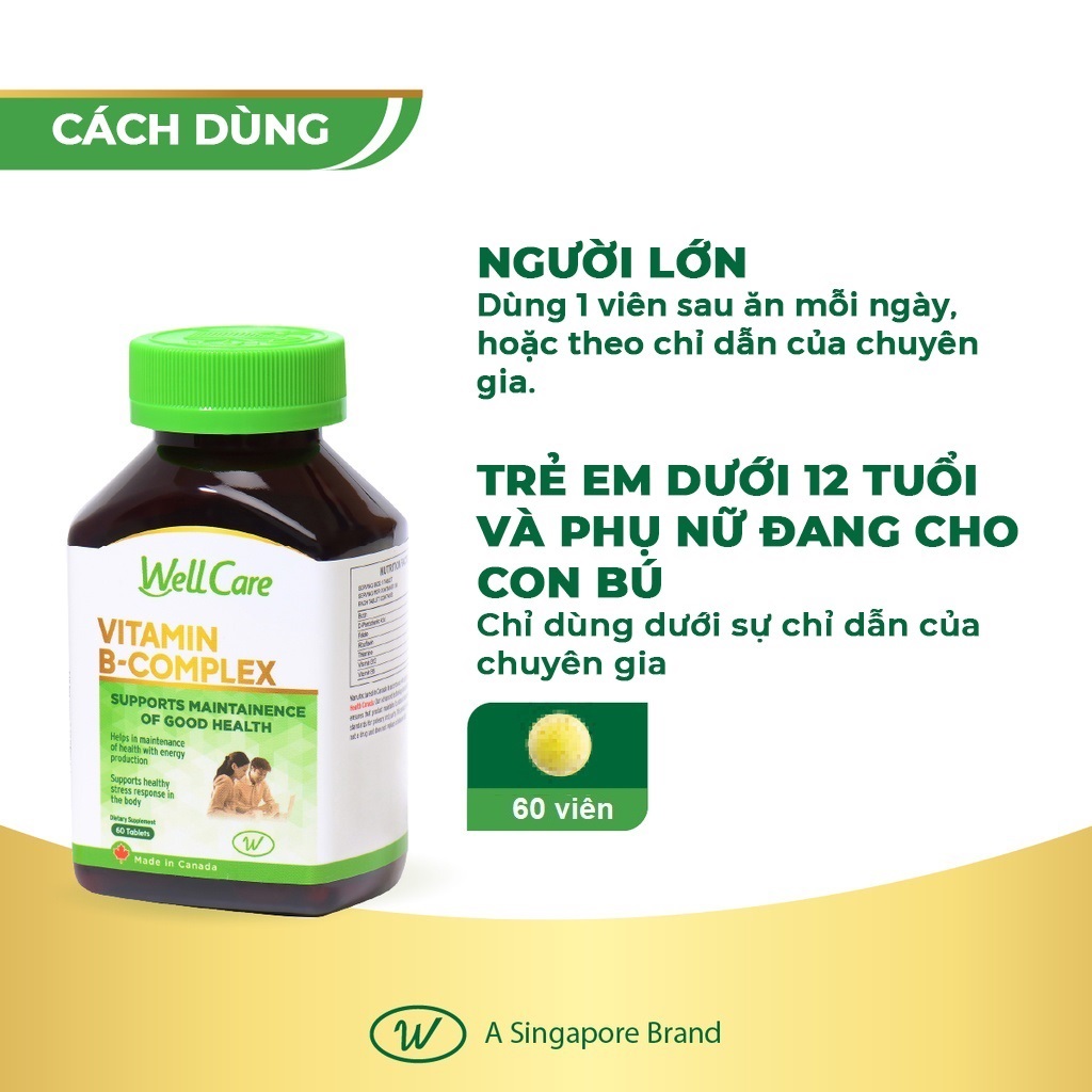 Viên uống bổ sung Wellcare Vitamin B-Complex chứa các loại vitamin B6, B12 và Biotin giúp cho cơ thể tràn đây năng lượng, giảm mệt mỏi căng thẳng