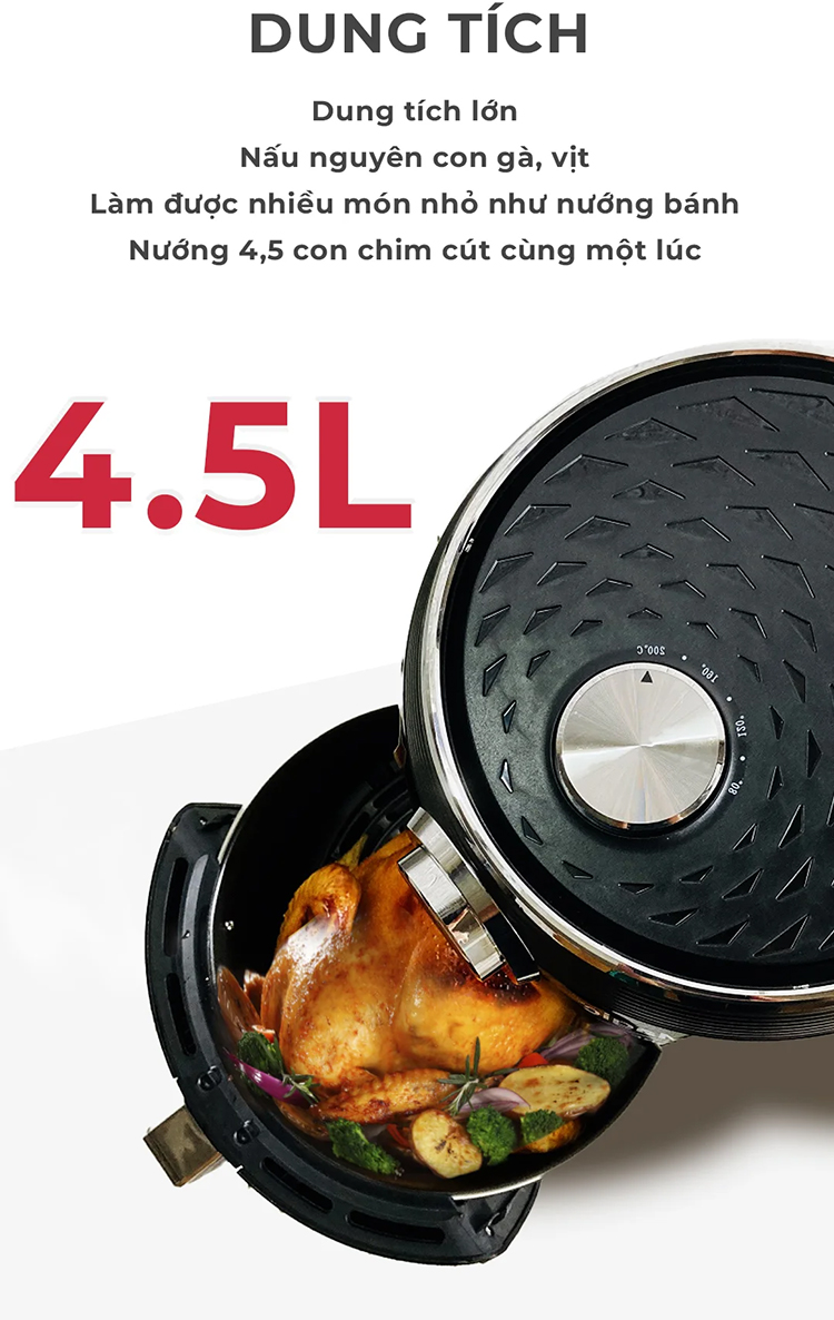 Nồi Chiên Không Dầu Magic A-802 (4.6 Lít) Đen - Hàng Chính Hãng