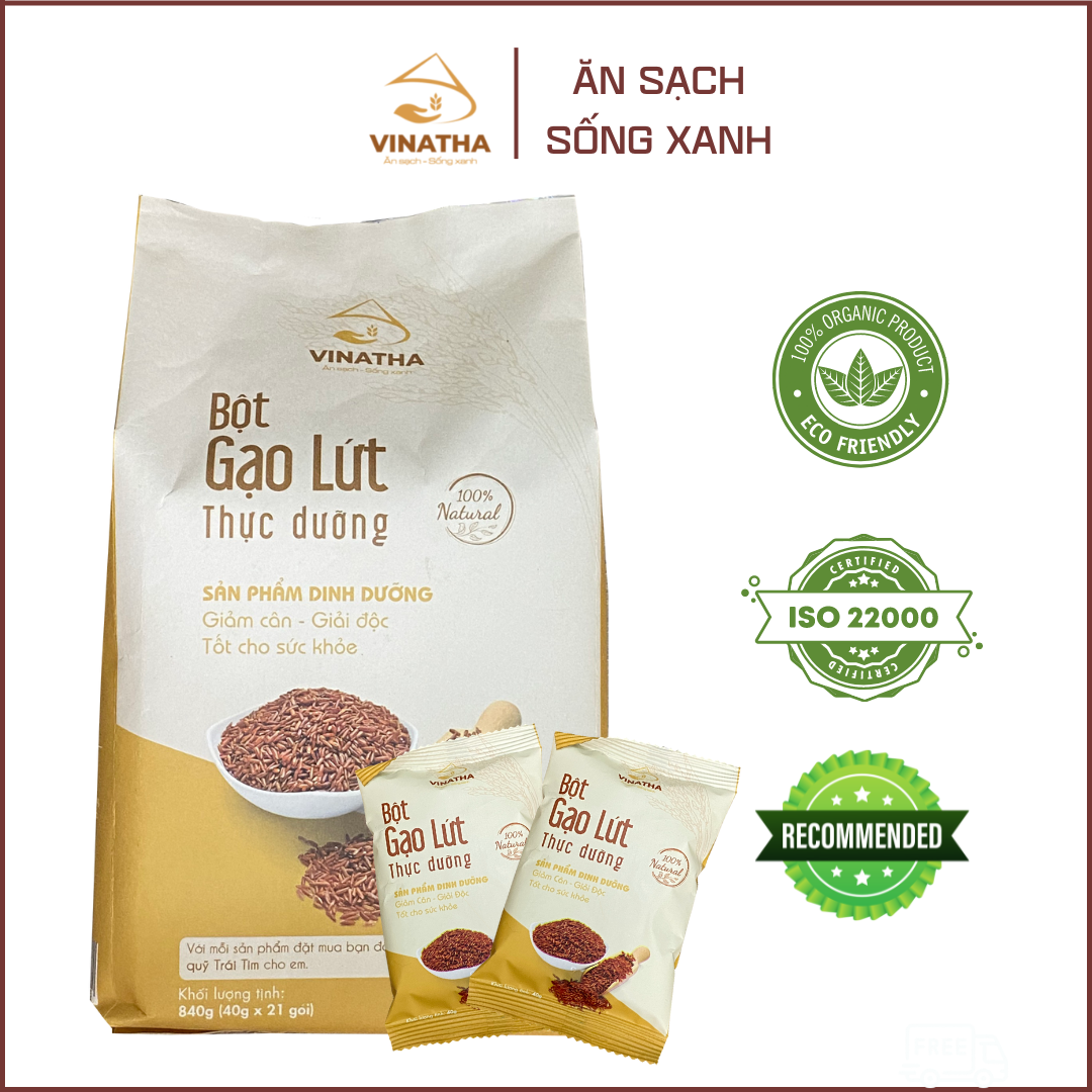 Bột Gạo Lứt Thực Dưỡng Vinatha, Tiêu Mỡ Cải Thiện Sức Khỏe 21 túi nhỏ