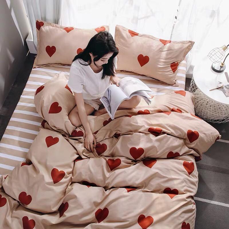 Bộ chăn ga Cotton Poly tim đỏ - mẫu mới phong cách Hàn Quốc