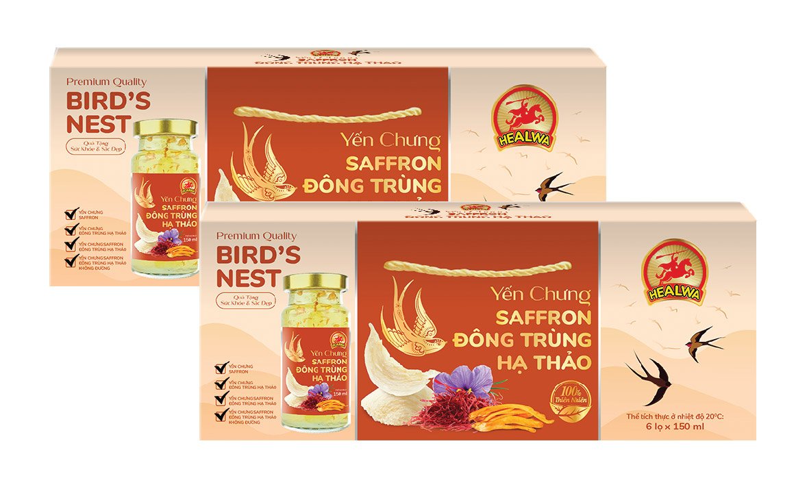 Hộp yến chưng Saffron Đông trùng hạ thảo Healwa (1 hộp 6 lọ x150ml ) Tăng cường hệ miễn dịch Ngăn ngừa lão hóa da