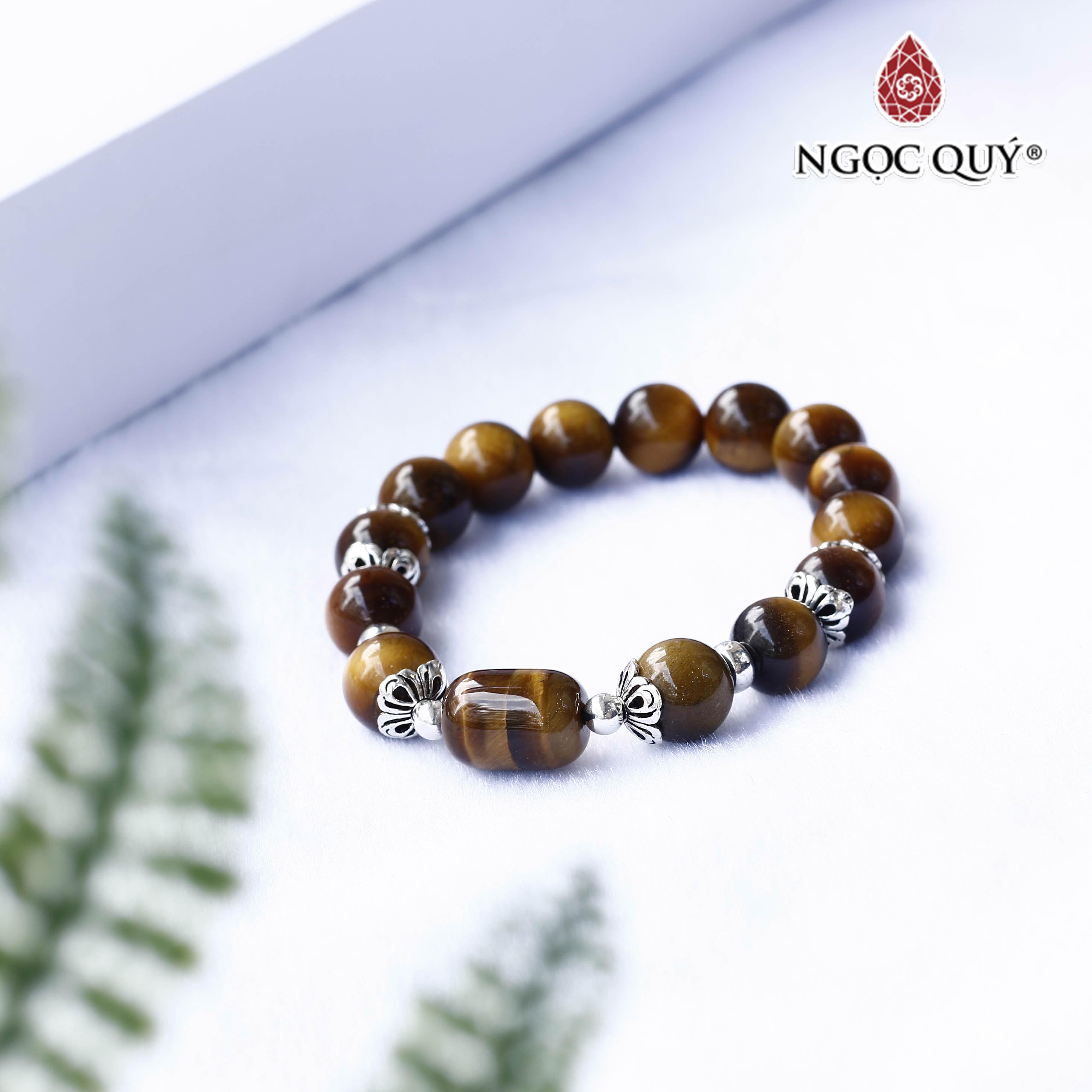 Vòng tay thạch anh mắt hổ vàng nâu hạt hình lu thống phối charm bạc hạt 10mm hợp mệnh thổ, kim - Ngọc Quý Gemstones