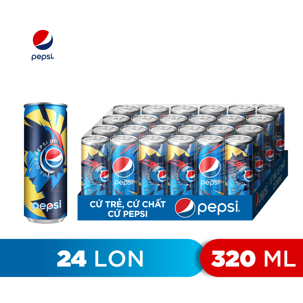 Thùng 24 Lon Nước Ngọt Có Gaz Pepsi lon xanh (320ml/lon)