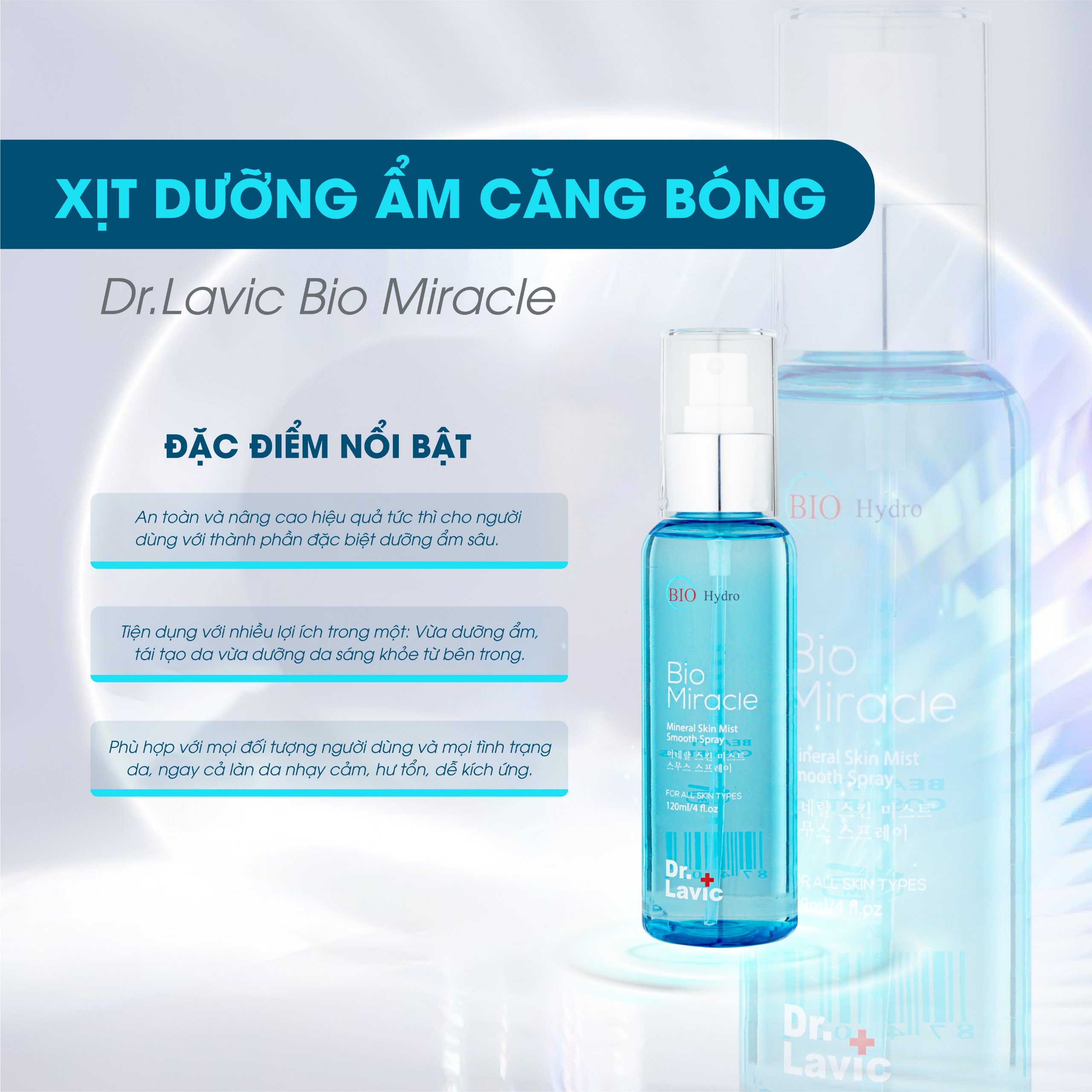 Xịt khoáng mặt dưỡng ẩm Dr.Lavic Bio Miracle dưỡng da cấp nước công nghệ USA 120ml DR933
