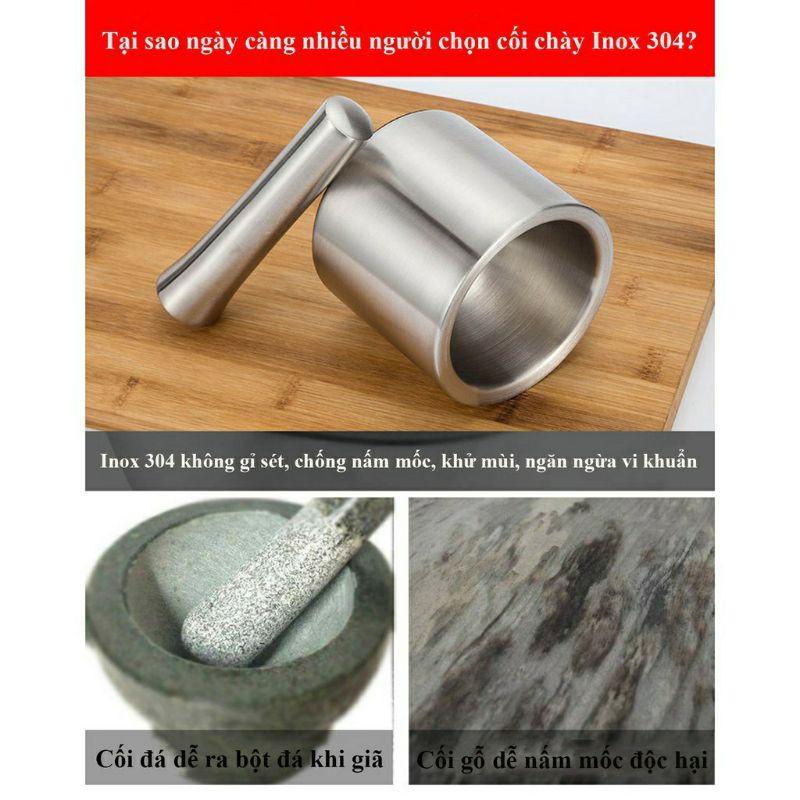 Bộ chày cối inox 2 lớp inox SUS 304 size 10, 12 cm