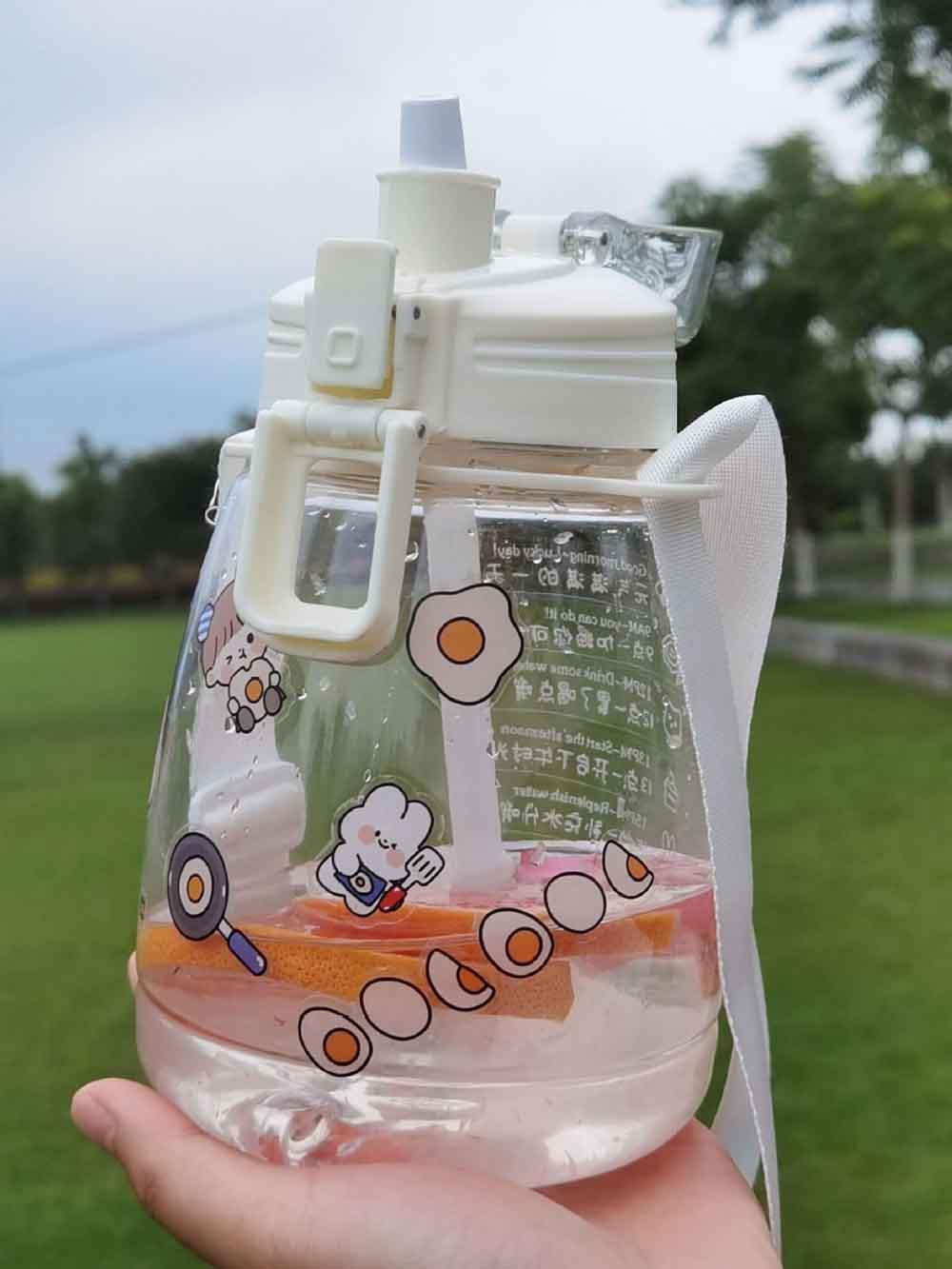 Bình Nước Có Ống Hút Drinkware Dung Tích Lớn 1100Ml Thể Thao Cốc Nhựa Dễ Thương Di Động Cách Nhiệt Trẻ Em Bầu 3 Màu