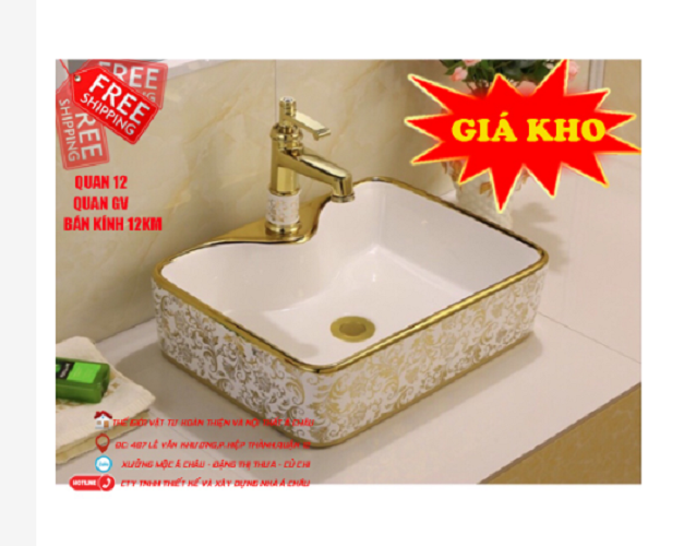 Chậu rửa mặt,lavabo vuông đặt bàn hoa văn nai xanh hình vuông cao cấp Á CHÂU