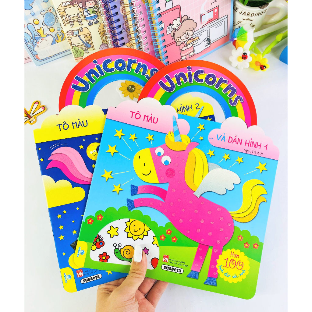 Sách - Combo 2 Cuốn Unicorns Tô Màu Và Dán Hình - Hơn 100 hình dán siêu xinh - ndbooks