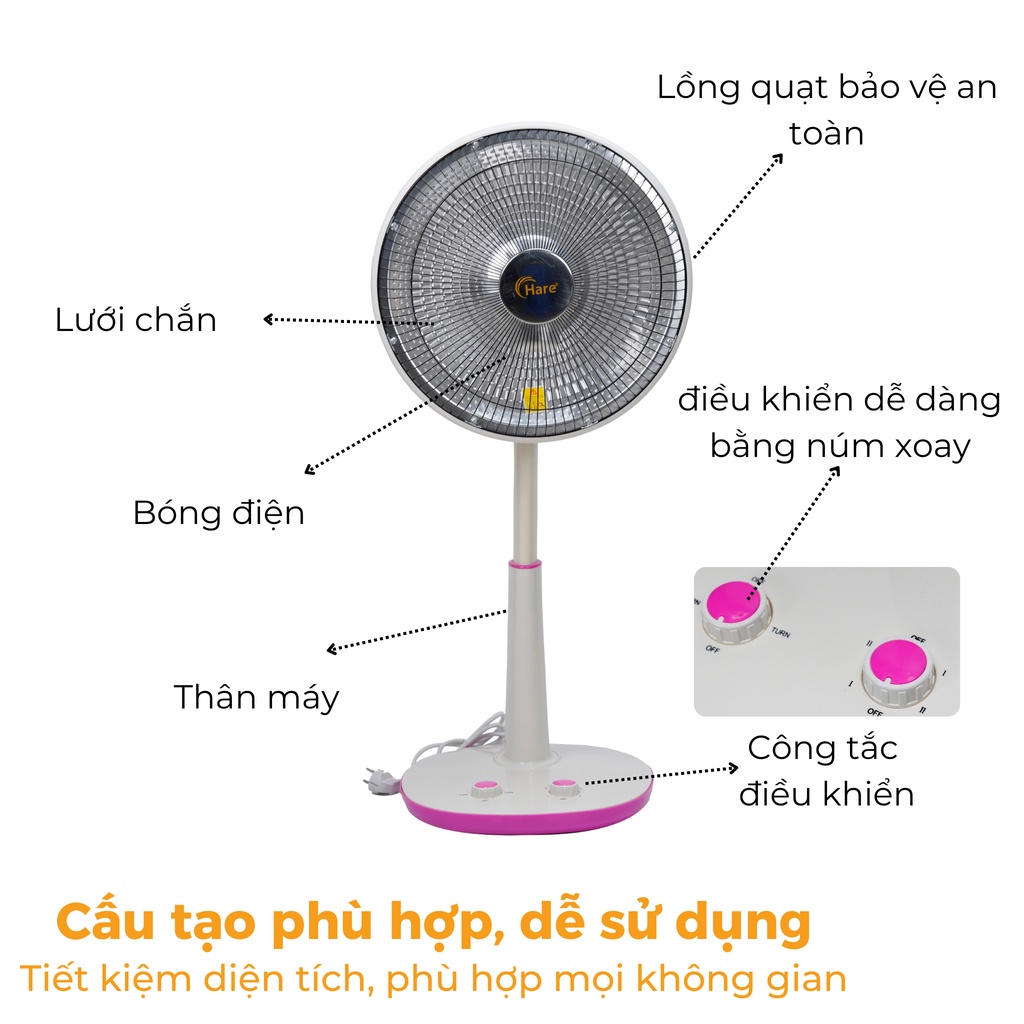 Hình ảnh Quạt sưởi điện Halogen HR-HT1000A -hàng chính hãng thương hiệu Hare- bảo hành 18 tháng