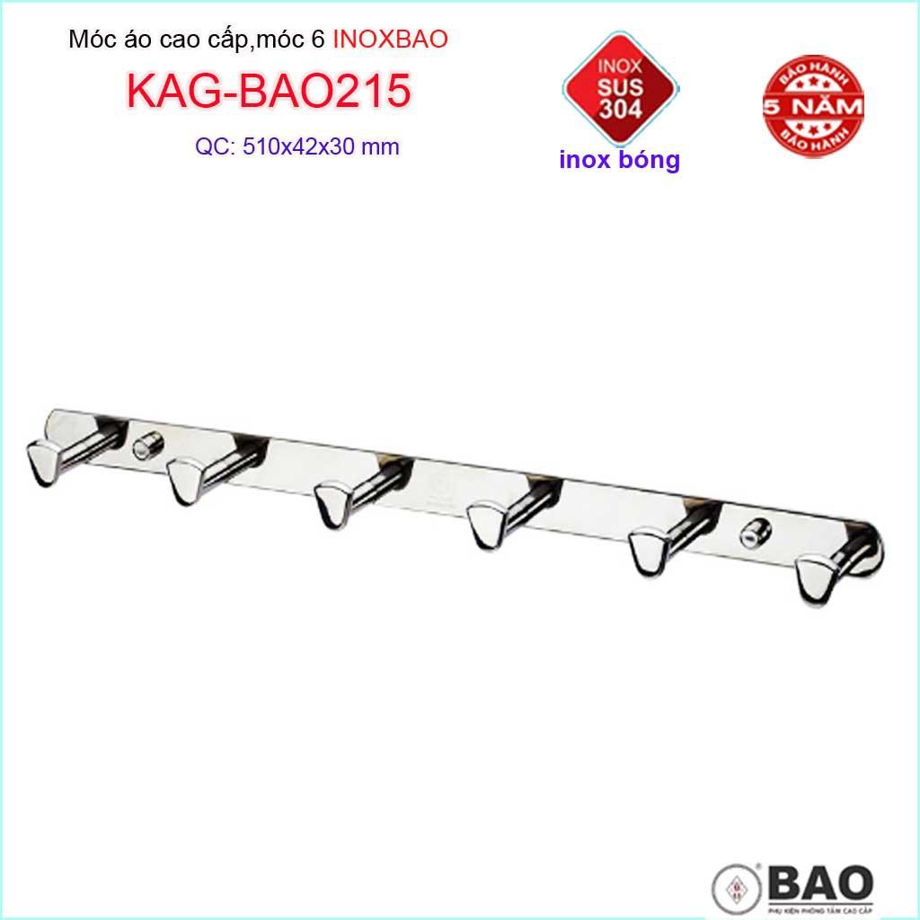 Móc 6 Inox Bảo KAG-BAO215, móc áo phòng tắm SUS304 dập sáng bóng sang trọng thiết kế tuyệt đẹp siêu bền