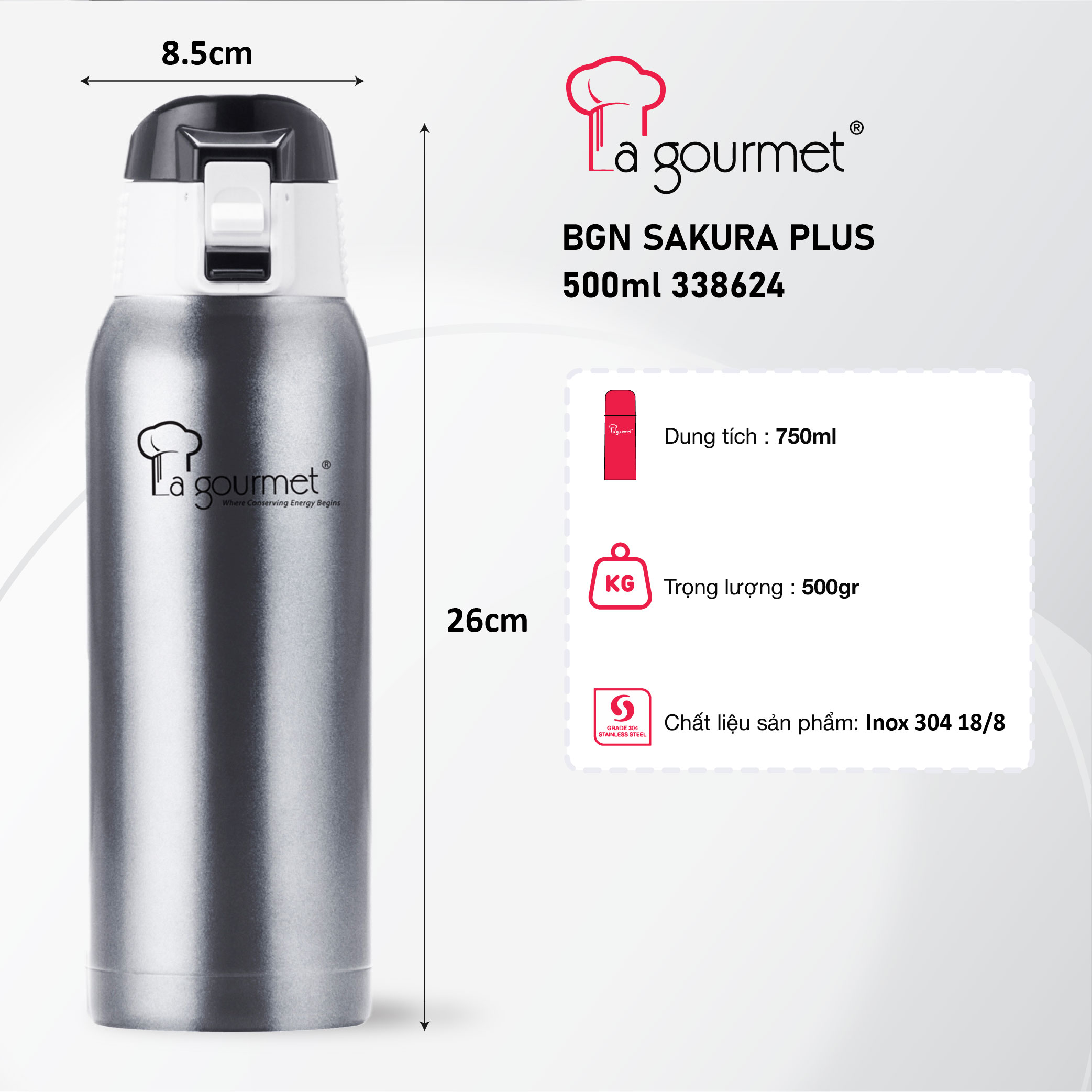 Bình giữ nhiệt cao cấp La gourmet Sakura Plus 750ml - 338648