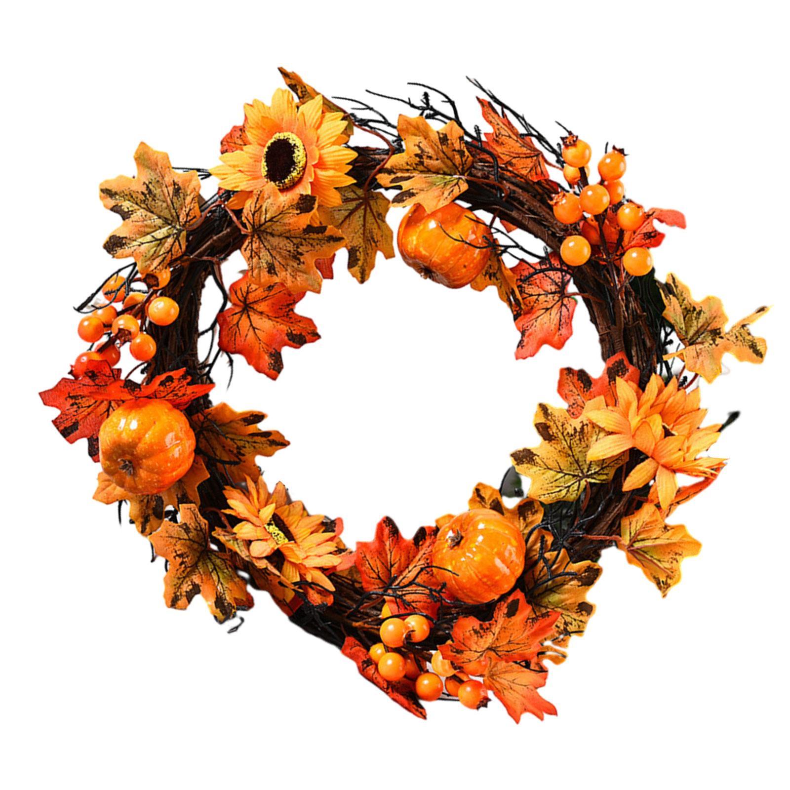 Fall Wreath for Front Door Porch Autumn Wreath Artificial Wreath Maple Leaves Wreath Harvest Wreath for Wall Farmhouse Decor