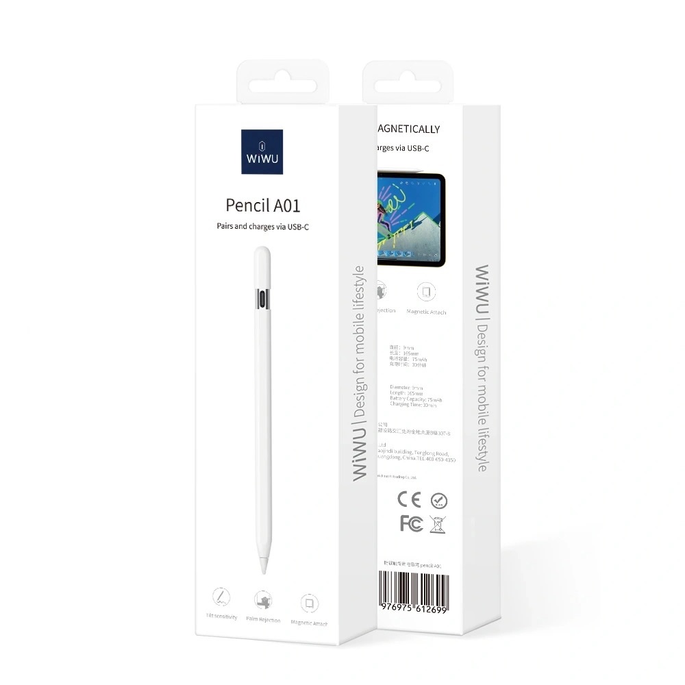 Bút cảm ứng chống tì tay sạc hít từ tính nam châm hỗ trợ cảm ứng nghiên WIWU Pencil A01 iPad Pro Air Mini 11 12.9 13 Gen 7 8 9 10.9 Air 4 5 6 - Hàng nhập khẩu