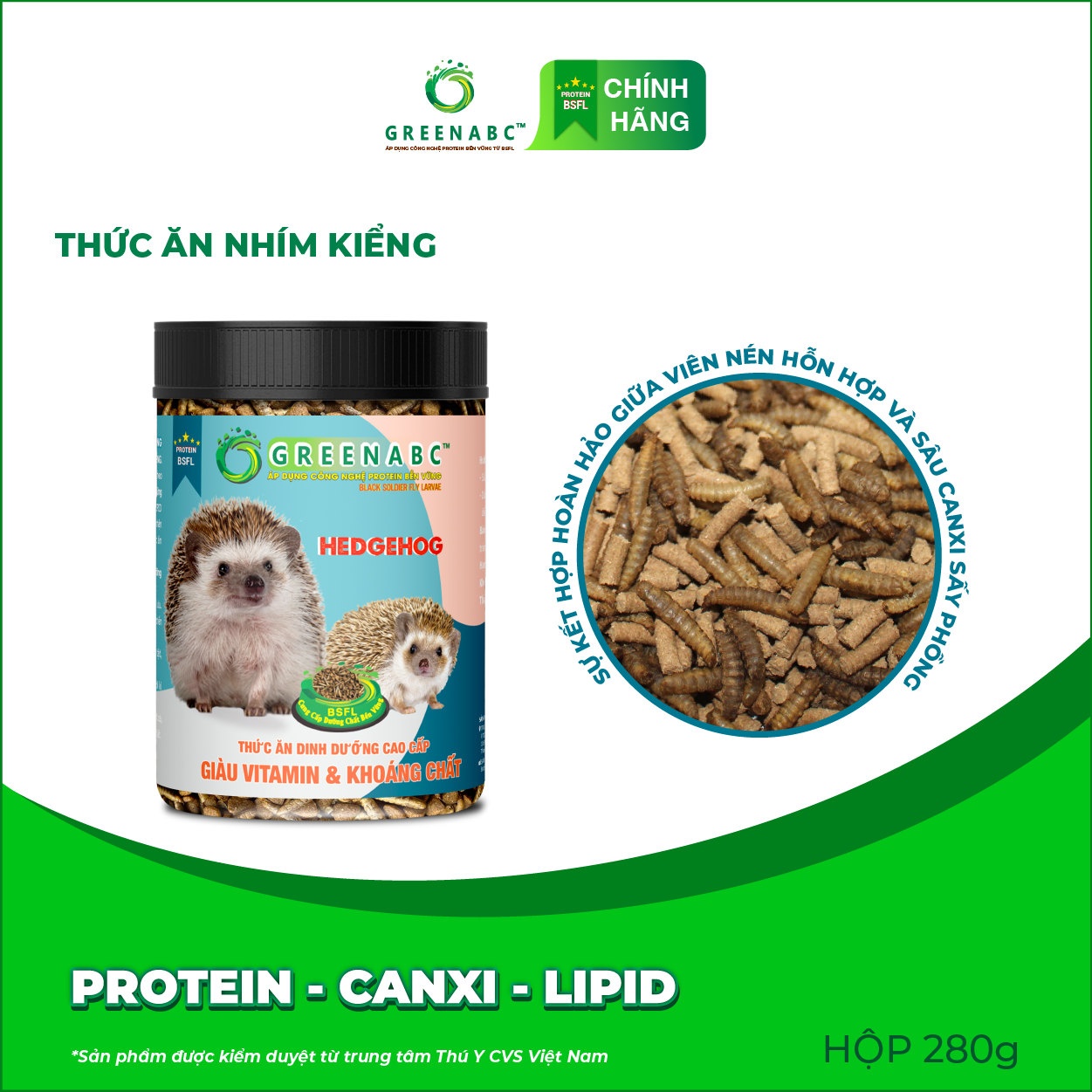 Thức ăn Nhím Kiểng GREENABC – Cung cấp đầy đủ protein - canxi - lipid thơm ngon kích thích khứu giác, ăn ngon – Hộp 280g