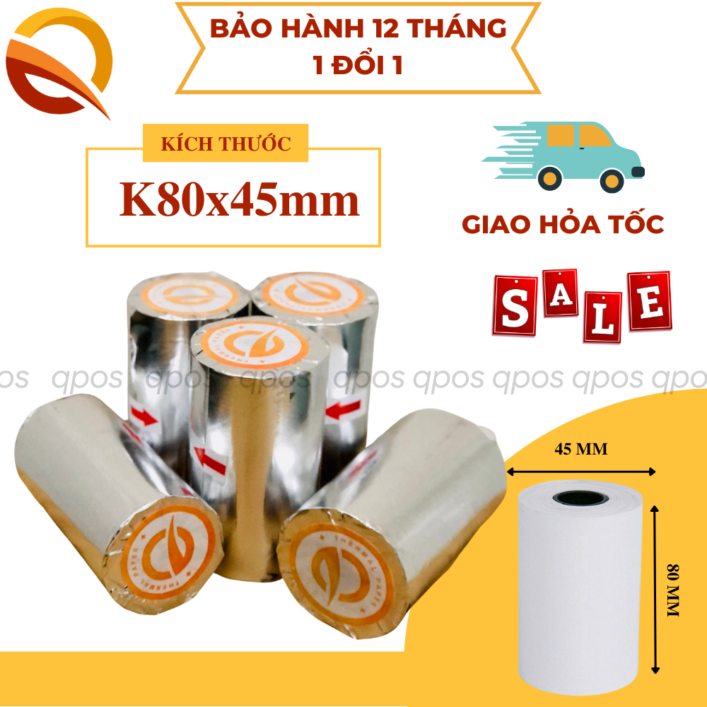 Thùng 100 cuộn giấy in bill K80, in hóa đơn, giấy in nhiệt khổ 80x45mm