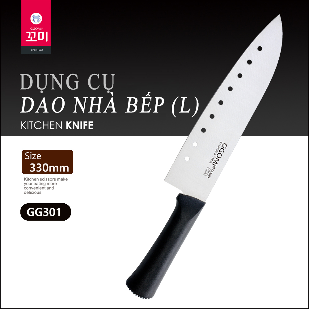 [HÀNG CHÍNH HÃNG] Dao nhà bếp dài 33cm, lưỡi dao dài 21cm bằng thép không gỉ an toàn sức khỏe của GGOMi Hàn Quốc GG301