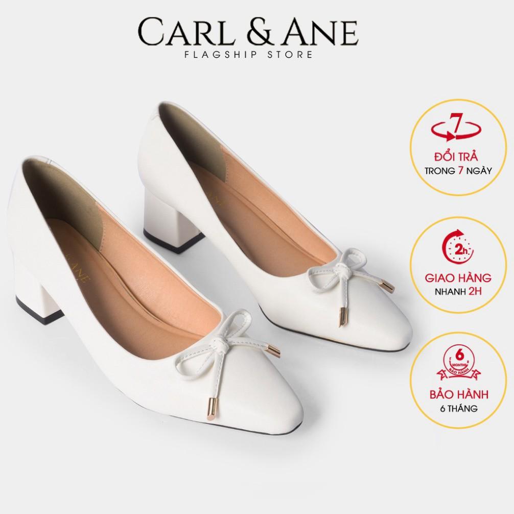 Carl &amp; Ane - Giày cao gót phối nơ cao 5cm màu trắng _ CP006