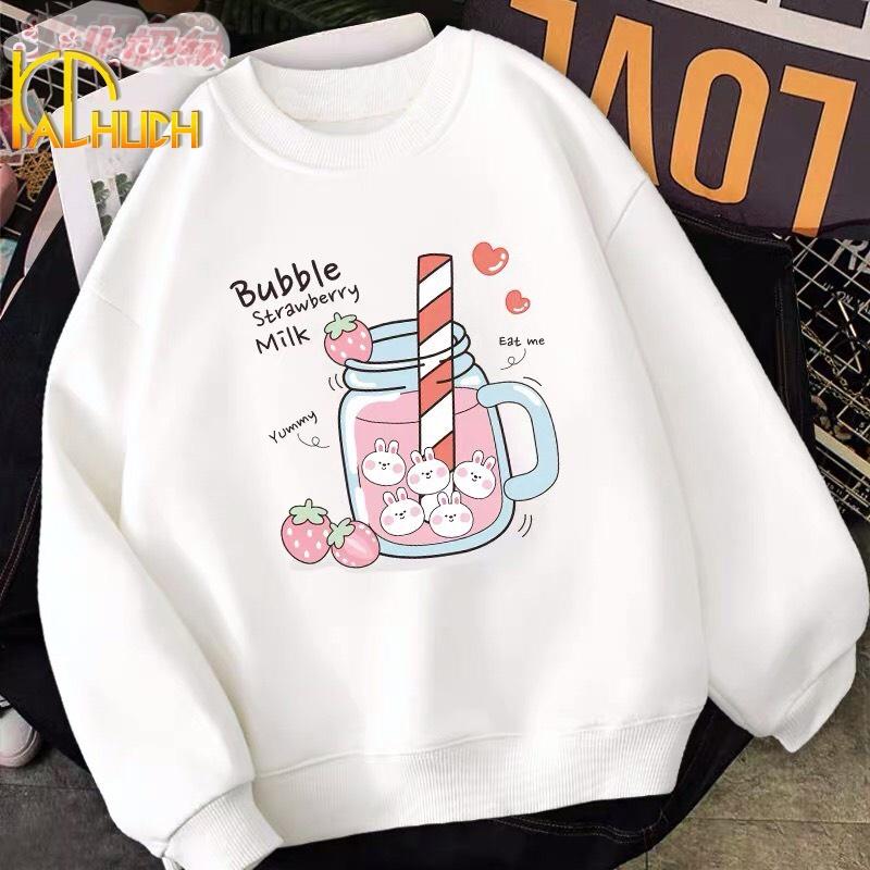 ÁO SWEATER NỮ IN BUBBLE STRAWBERY MILK NHIỀU SIZE NHIỀU MÀU LỰA CHỌN VẢI NỈ BÔNG