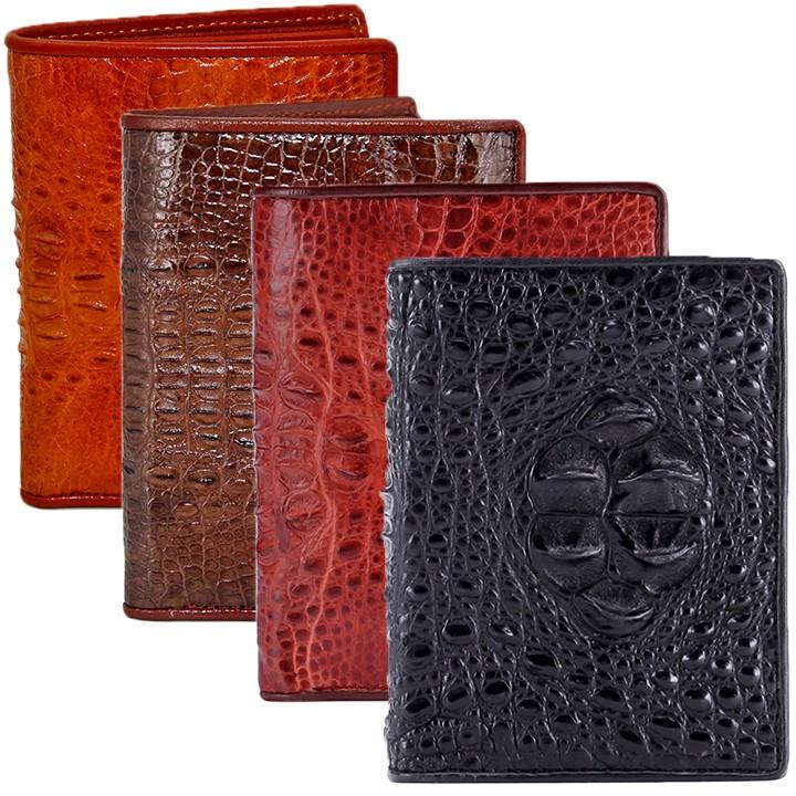 Ví nam Huy Hoàng da cá sấu nguyên con kiểu đứng màu đen, nâu đỏ, vàng bò, nâu đất HC2236-37-38-39