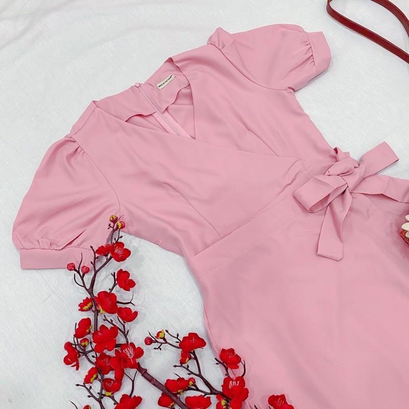 Đầm Suông Ngắn Hồng Cột Eo