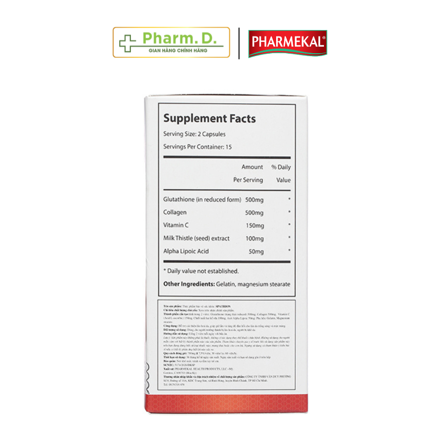 Viên Uống Trắng Da, Hỗ Trợ Điều Trị Nám Chống Oxy Hóa Spathion PHARMEKAL Dạng viên