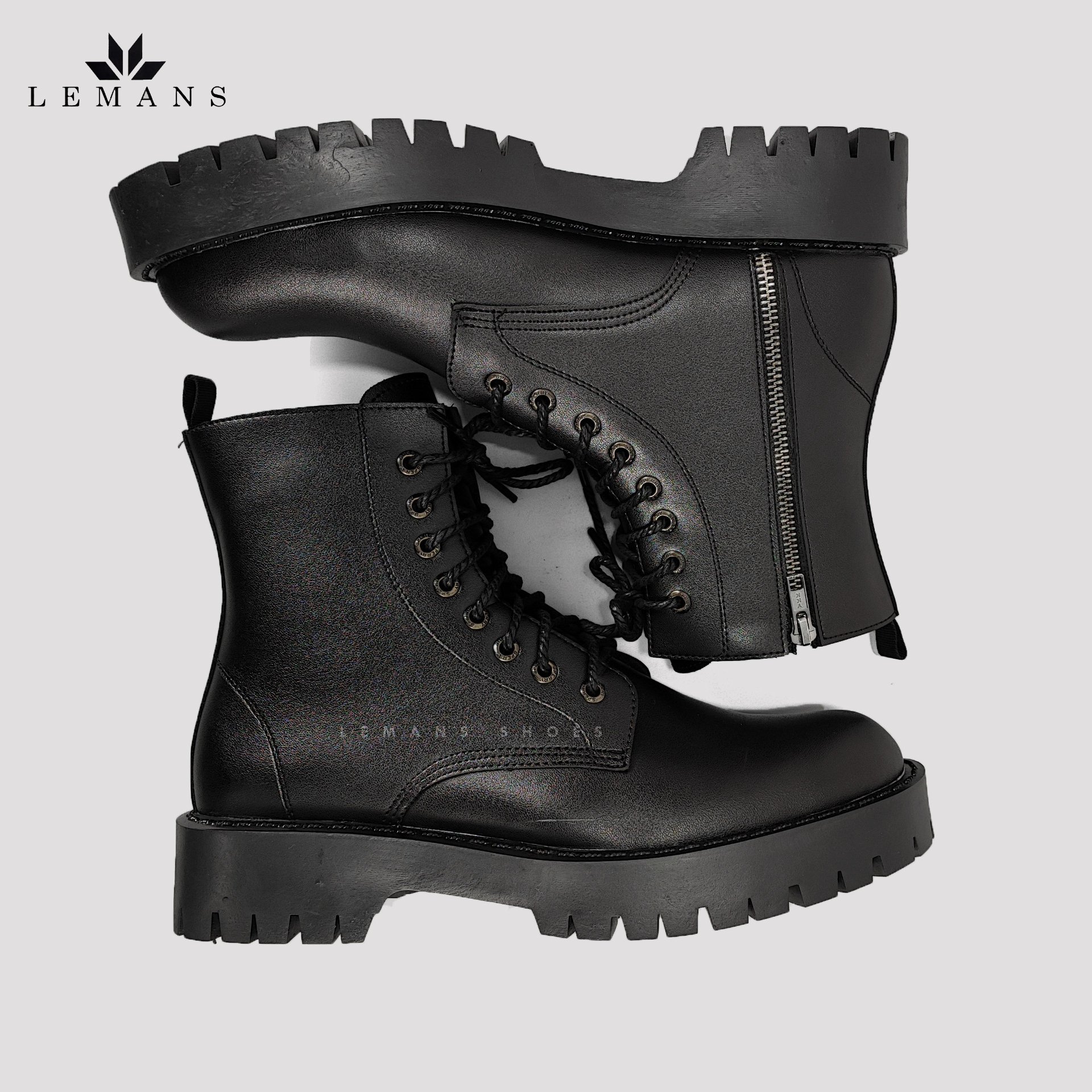 [CHUNKY COMBAT] Boots LEMANS nam - Da bò nguyên tấm - Đế Chunky cao su đúc nguyên khối - Bảo hành 12 tháng