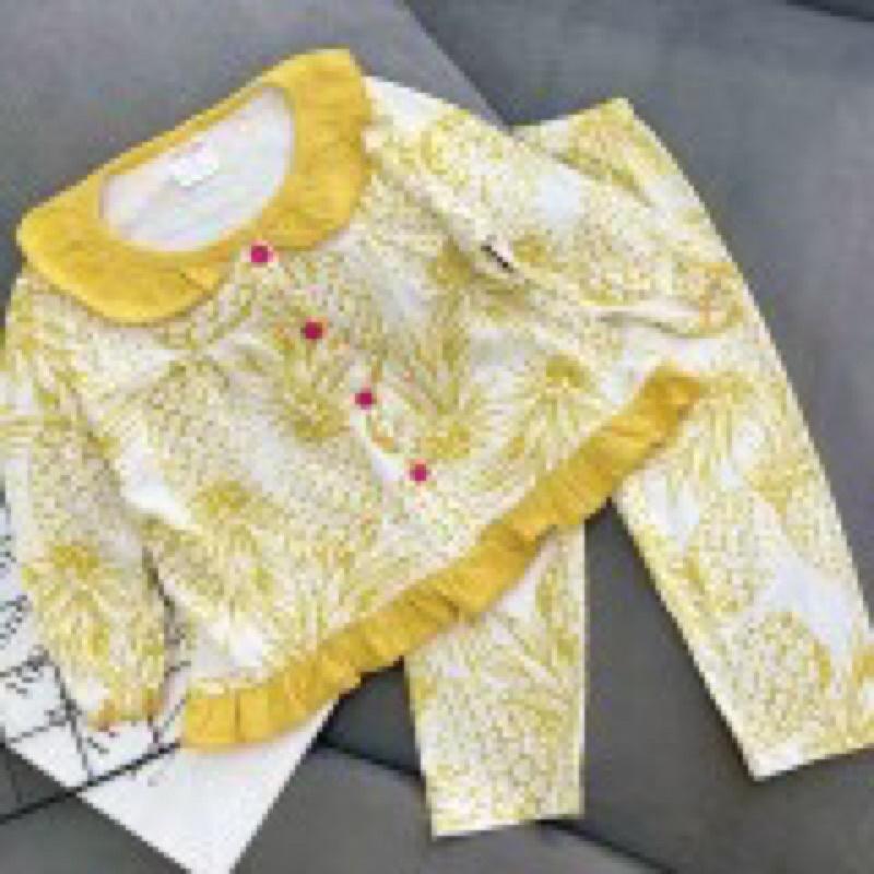 Bộ dài bé gái thun borip dáng babydoll -