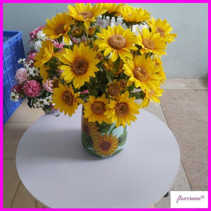 Lọ hoa hướng dương cao cấp siêu đẹp trang trí phòng khách tươi sáng, bình hoa giả decor nội thất Flowermini