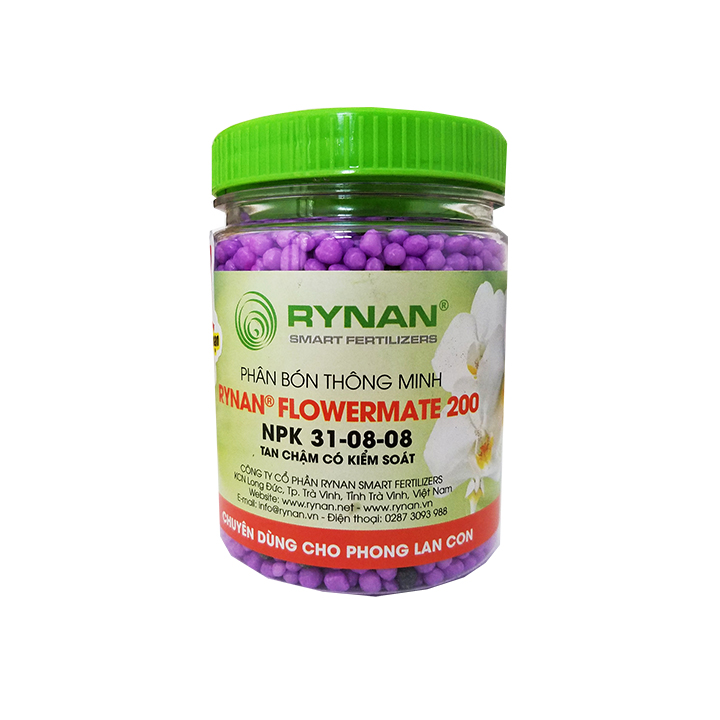 Phân bón thông minh tan chậm RYNAN FLOWERMATE 200 31-8-8+TE cung cấp dưỡng chất, chuyên dùng cho phong lan con - hủ 150g