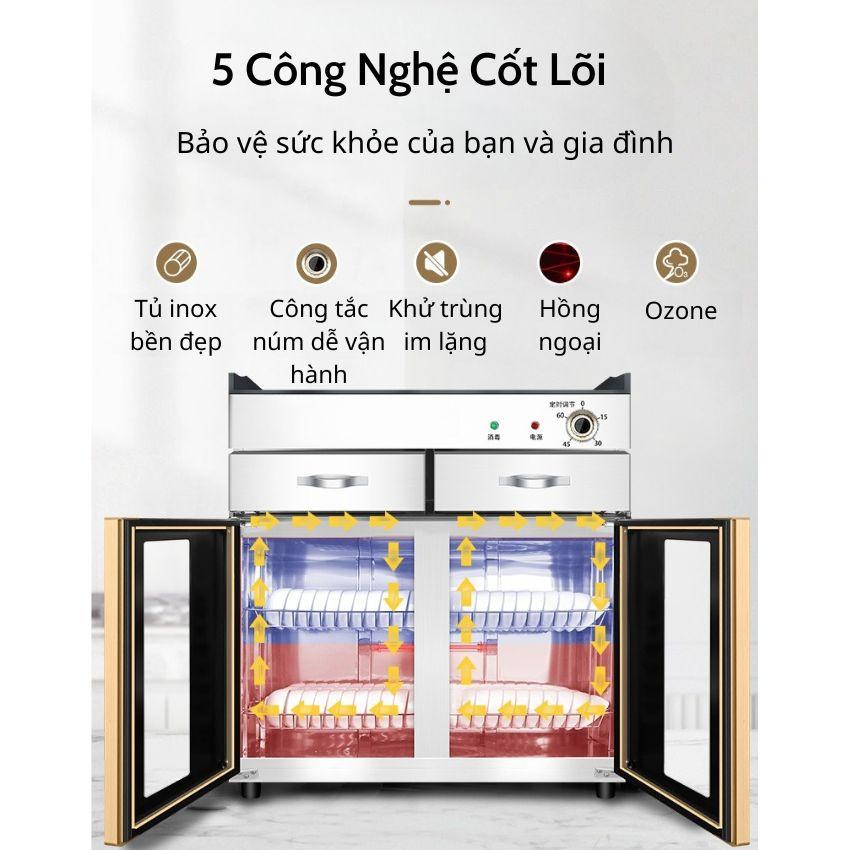 Máy Sấy Bát Đĩa Khử Khuẩn 750L, Tủ Sấy Chén Đĩa 2 Cánh Có Ngăn Kéo