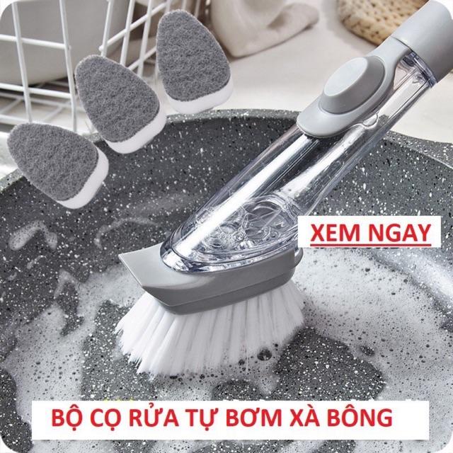 Bàn chải cọ bếp 2in1 kèm bình đựng xà phòng