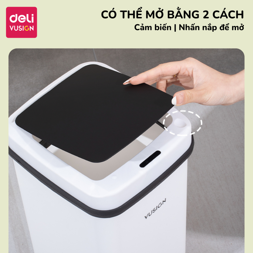 Thùng rác thông minh cảm biến tự đóng mở 15L Deli sọt rác gia đình dùng pin phù hợp cho phòng khách phòng bếp