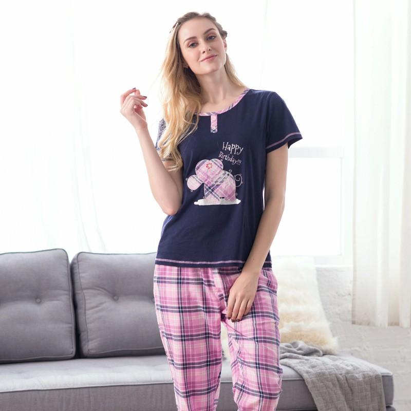 Bộ cotton ngắn tay kẻ tím