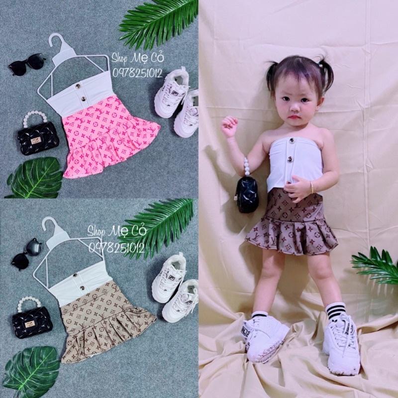 Set Áo Ống Phối Kèm Chân Váy Xếp Ly Bé Gái Chất Thun Cotton Mềm Mại