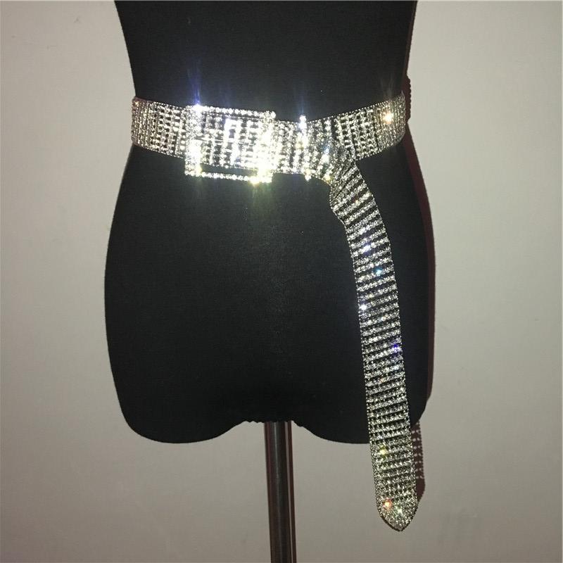 Vàng Bạc Lấp Lánh Pha Lê Thắt Lưng Có Thể Điều Chỉnh Khóa Kim Loại Dài Waistbands Gợi Cảm Nữ Đảng Câu Lạc Bộ Dây Màu 2020