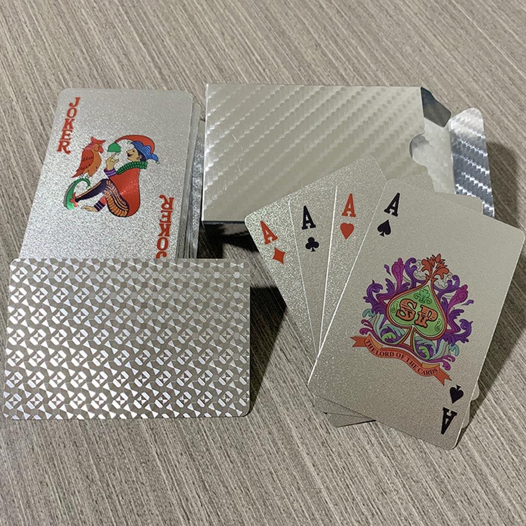 Bài Tây Poker Mạ Nhũ BẠC Cao Cấp Phủ Si BẠC Hãng Amalife – Bộ 54 Lá Bài Pocker Nhựa Dẻo Chống Thấm Nước Chống Gãy