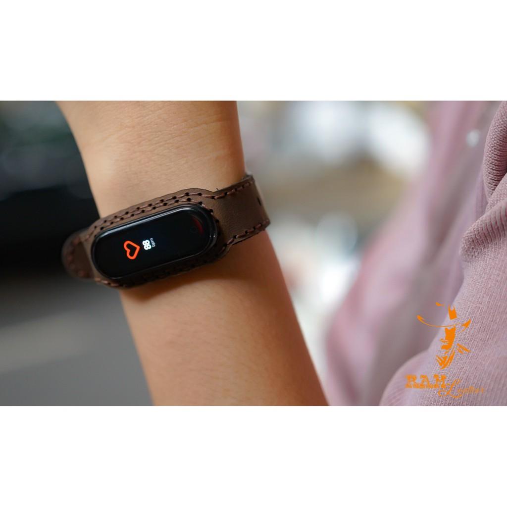 DÂY ĐỒNG HỒ CHO MIBAND 4 VÀ MIBAND 3 VER2 - DA BÒ NÂU ĐẤT
