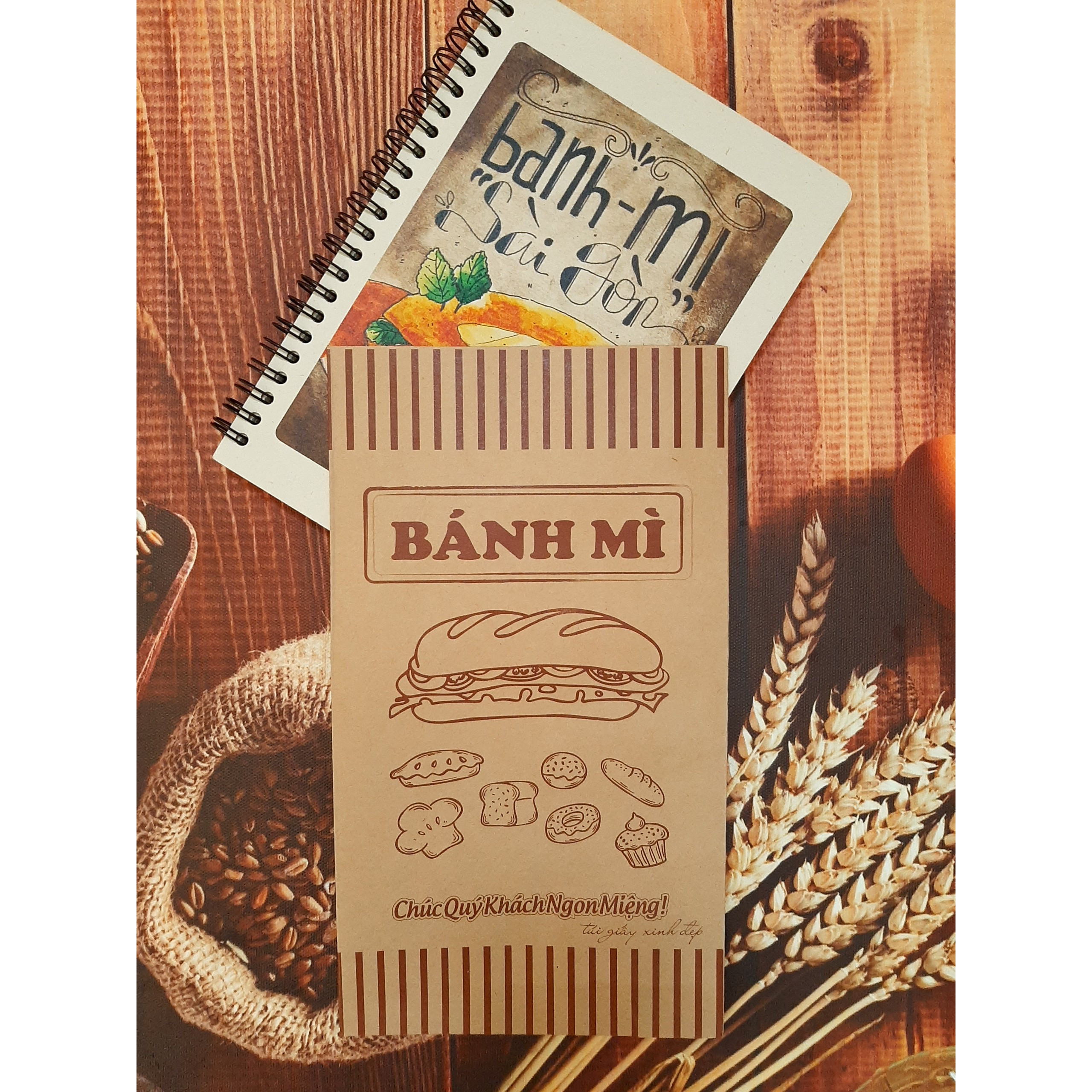 100 Túi Giấy Kraft Đựng Bánh Mì 14 x 25cm