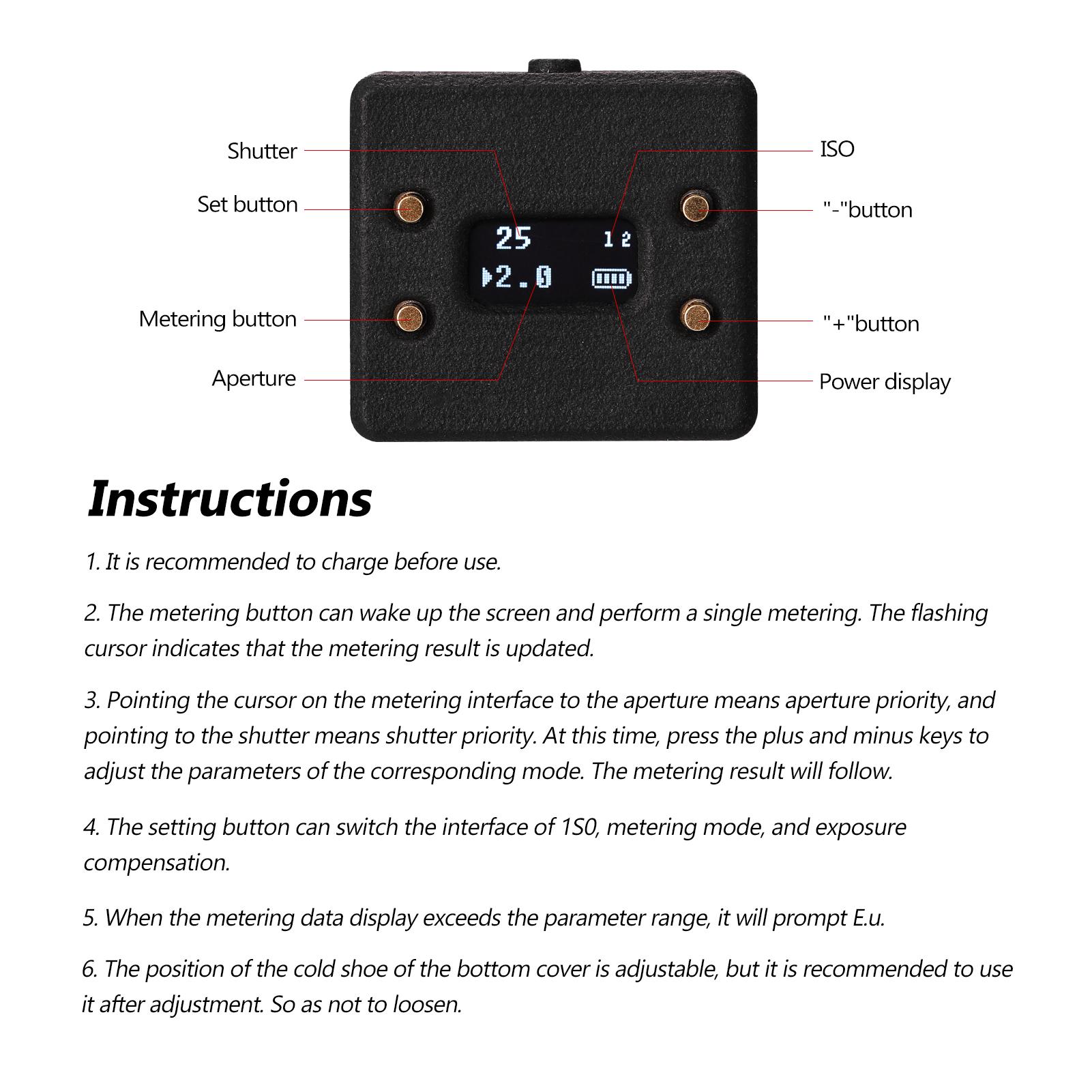 L102 Light Meter Camera Photometer Photography Set-top Reflection Light Meter Hot/Cold Shoe Fixing Camera Light Meter