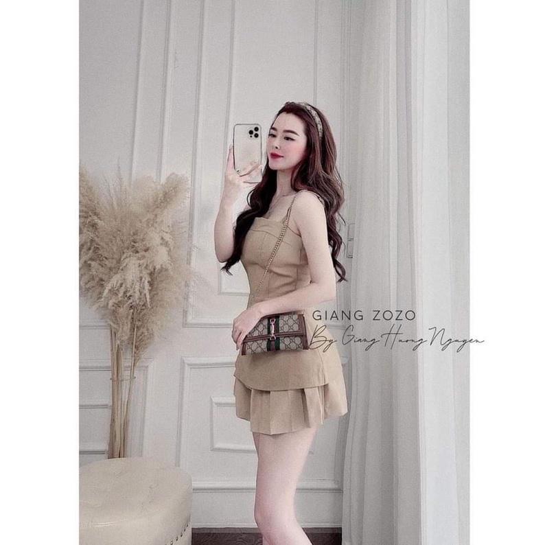 SET ÁO 2 DÂY KEM CÚP NGỰC TÚI HÔNG MIX CHÂN VÁY KEM CỰC XINH