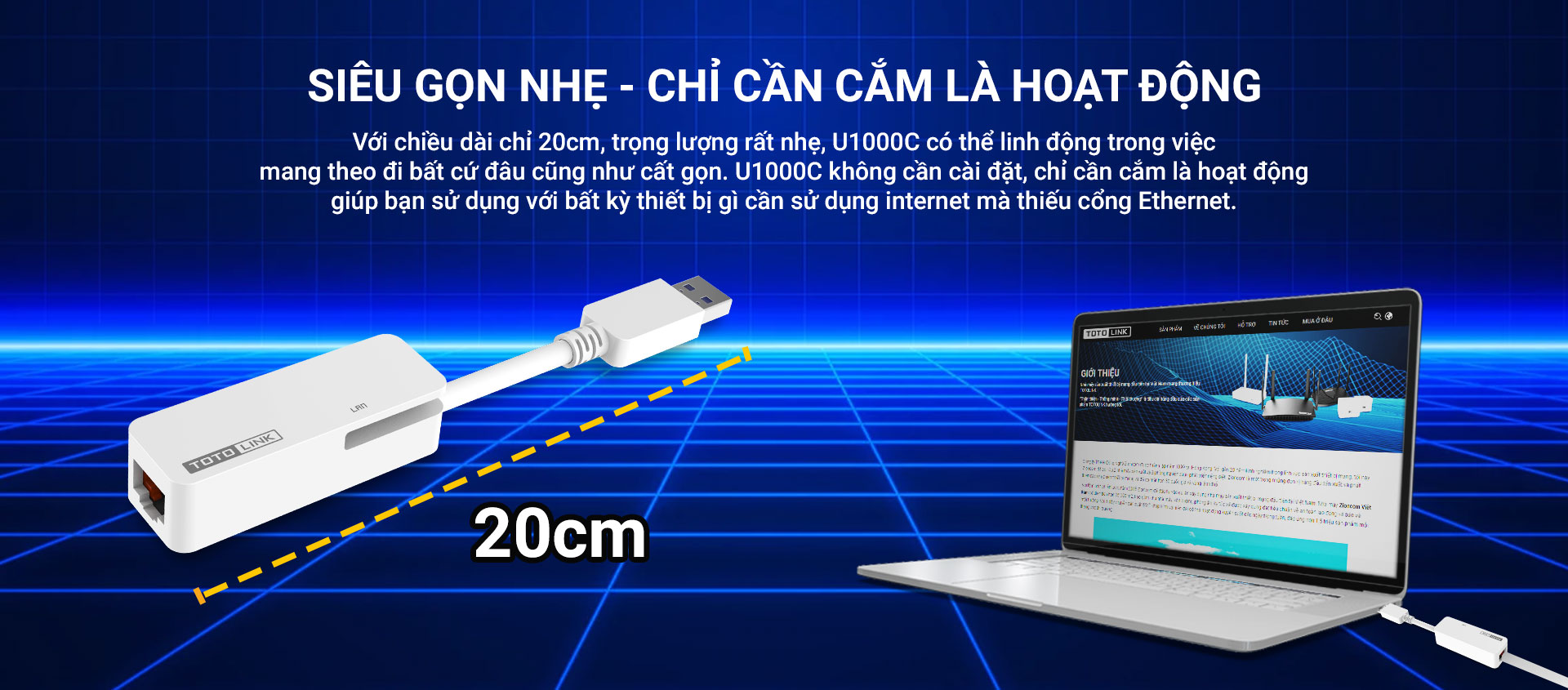 U1000C - Bộ chuyển đổi USB Type-C sang Ethernet RJ45 Gigabit Hàng chính hãng Totolink.